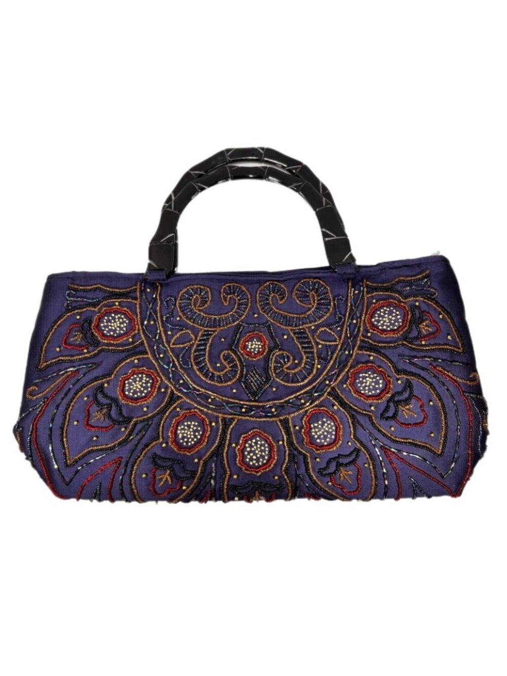 Handcrafted Beaded Purple Evening Bag Intricate Embroidery Sturdy Handles Purse - Picture 6 of 14